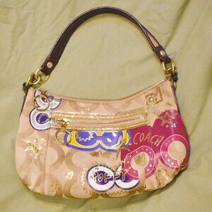 Coach Poppy Pop C CPLIQUE Groovy Shoulder Bag Multicolor Canvas Leather